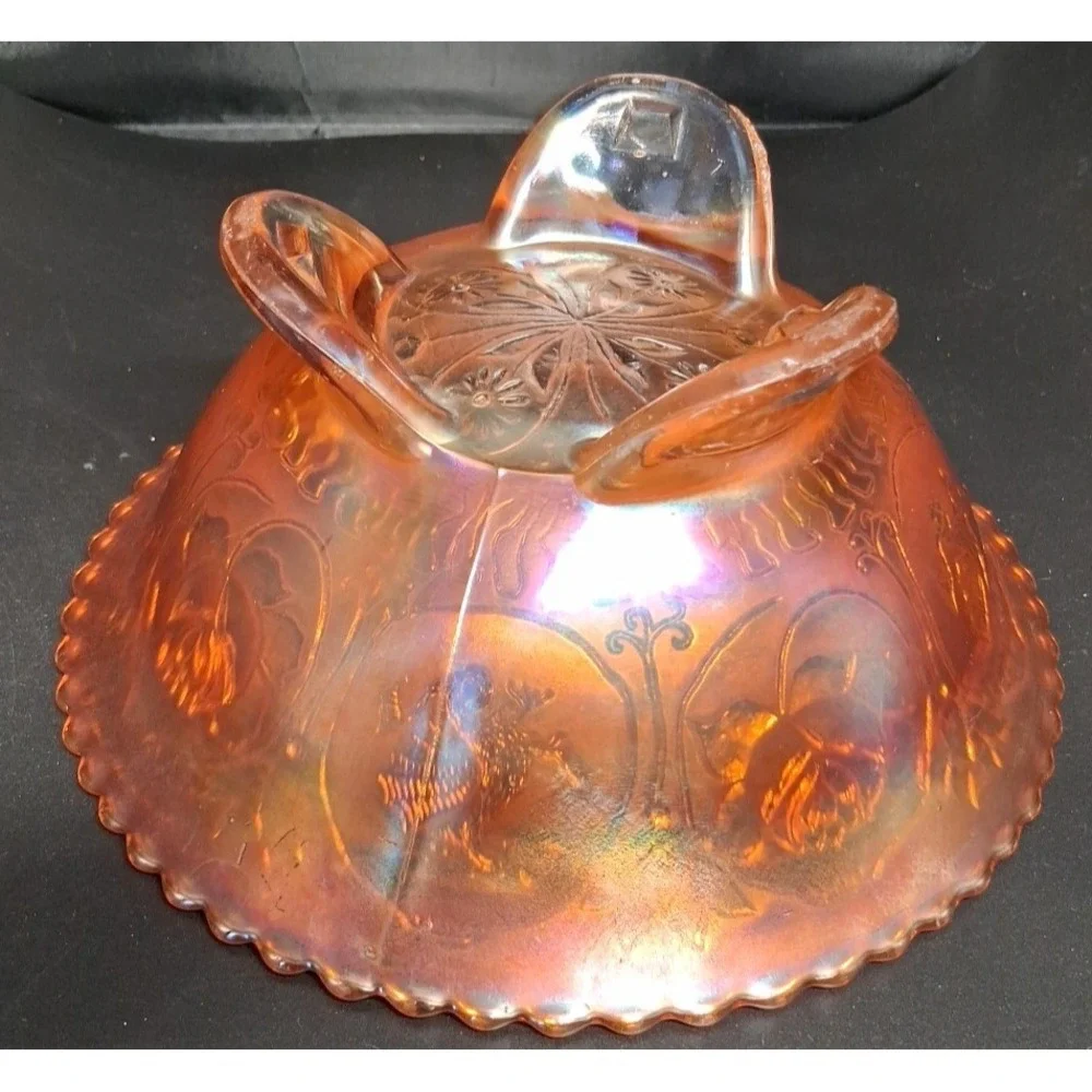 Carnival Glass Bowl  on‎ Pedestal with Dragon and Lotus pattern